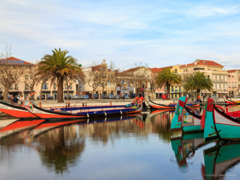 Aveiro ria with moliceiro boats